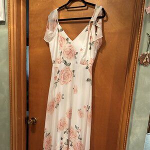 LuLus Formal Off the Shoulder Cream Floral Woman's Dress